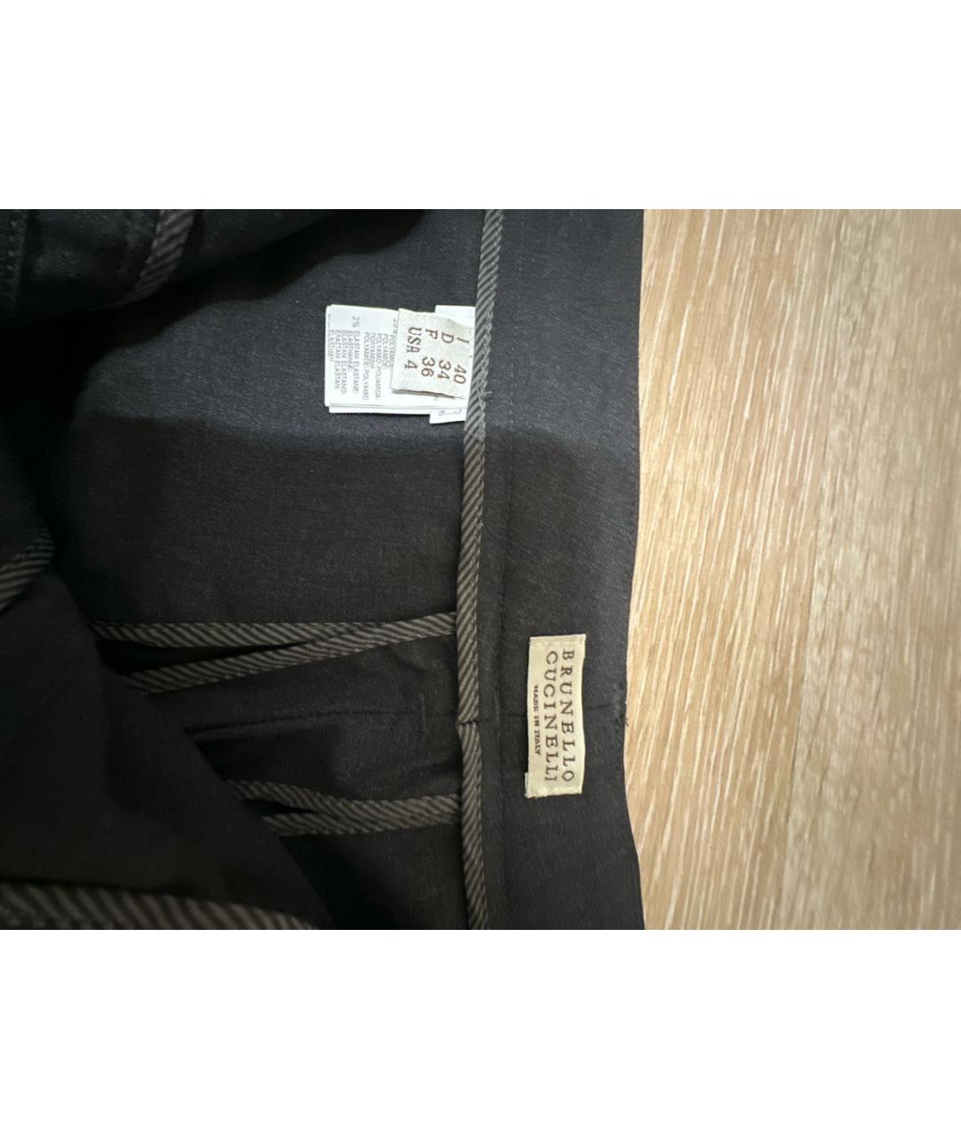BRUNELLO CUCINELLI Антрацитовые шерстяные брюки узкие, фото 3