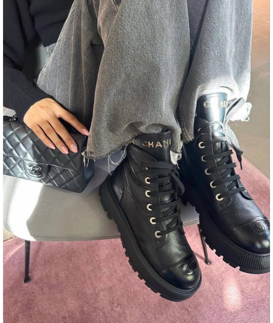 CHANEL Черные кожаные ботинки, фото 5