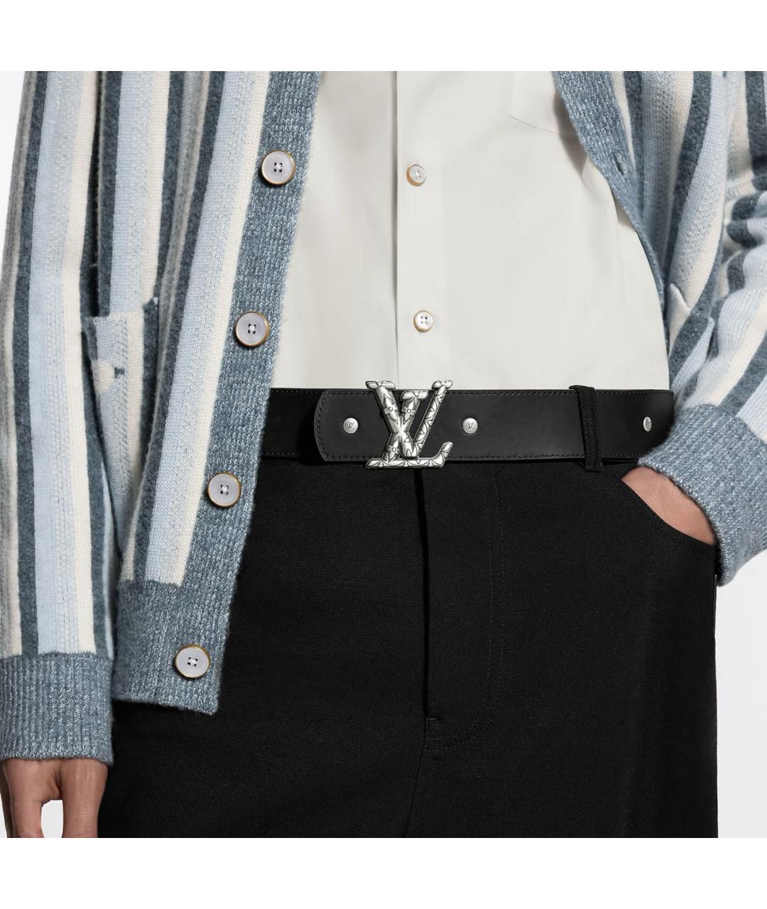 LOUIS VUITTON Черный кожаный ремень, фото 4