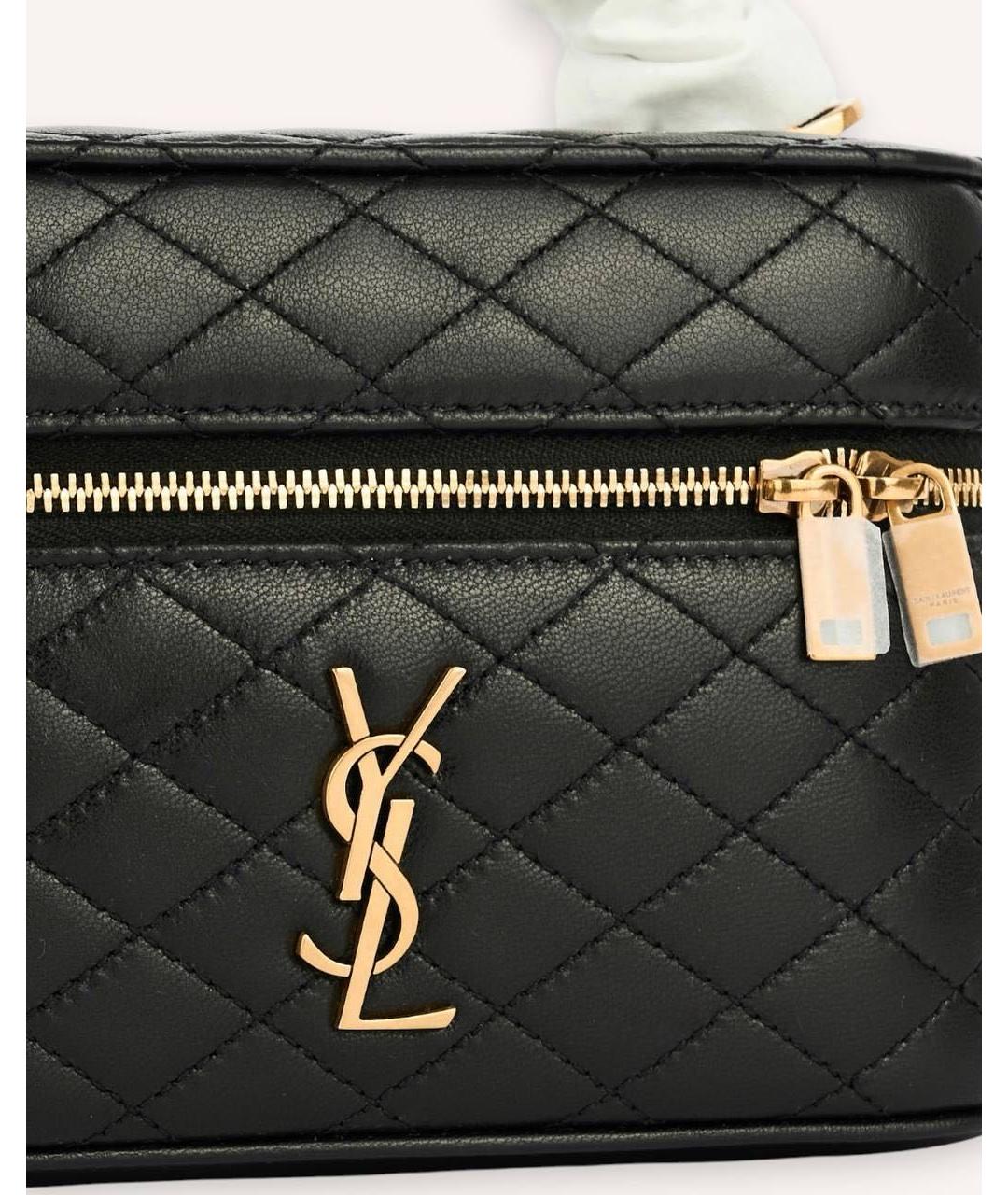 SAINT LAURENT Черная кожаная сумка с короткими ручками, фото 4