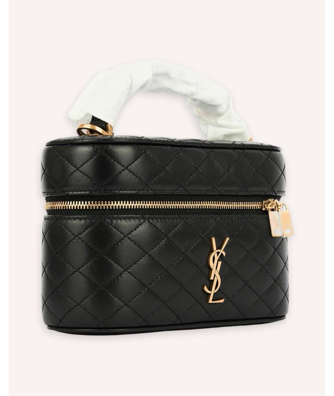 SAINT LAURENT Черная кожаная сумка с короткими ручками, фото 2