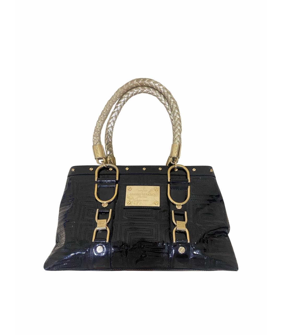 VERSACE Черная сумка тоут из лакированной кожи, фото 1