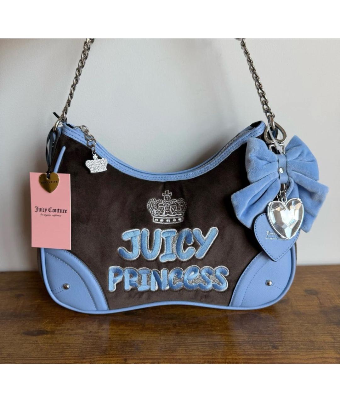 JUICY COUTURE Коричневая бархатная сумка через плечо, фото 5