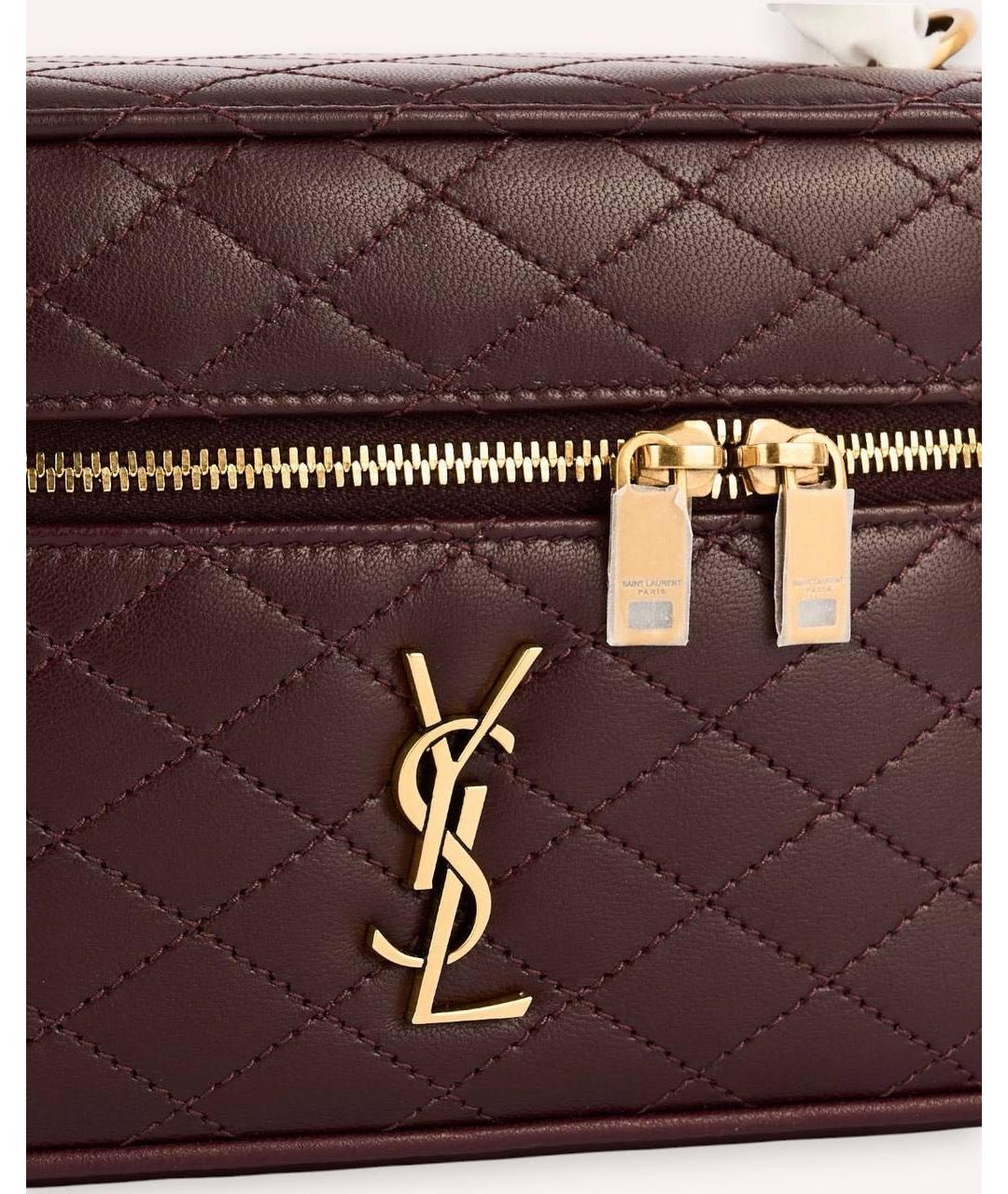 SAINT LAURENT Бордовая кожаная сумка с короткими ручками, фото 4