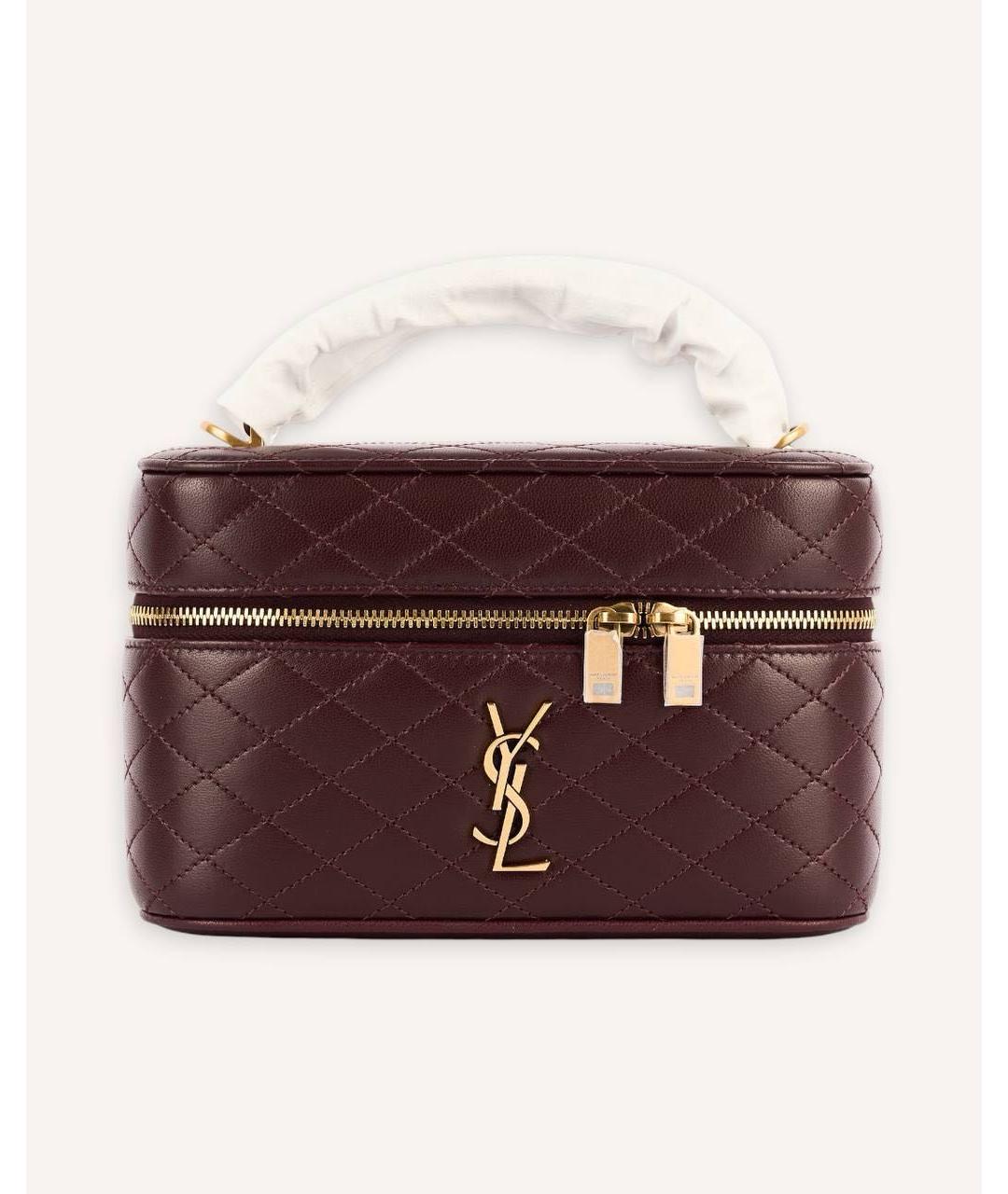SAINT LAURENT Бордовая кожаная сумка с короткими ручками, фото 7