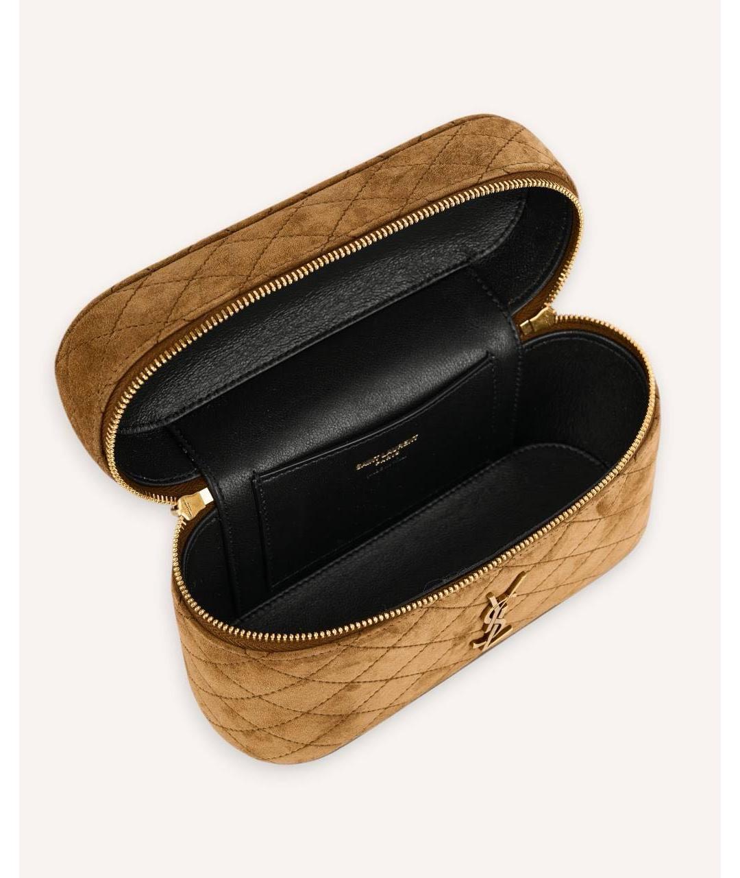 SAINT LAURENT Коричневая замшевая сумка с короткими ручками, фото 5