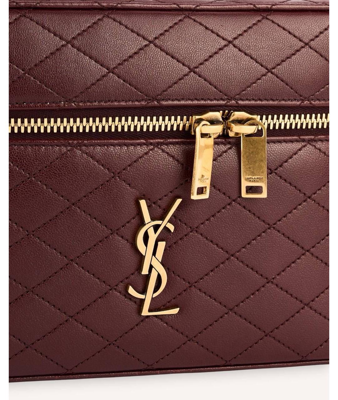 SAINT LAURENT Бордовая кожаная сумка с короткими ручками, фото 4