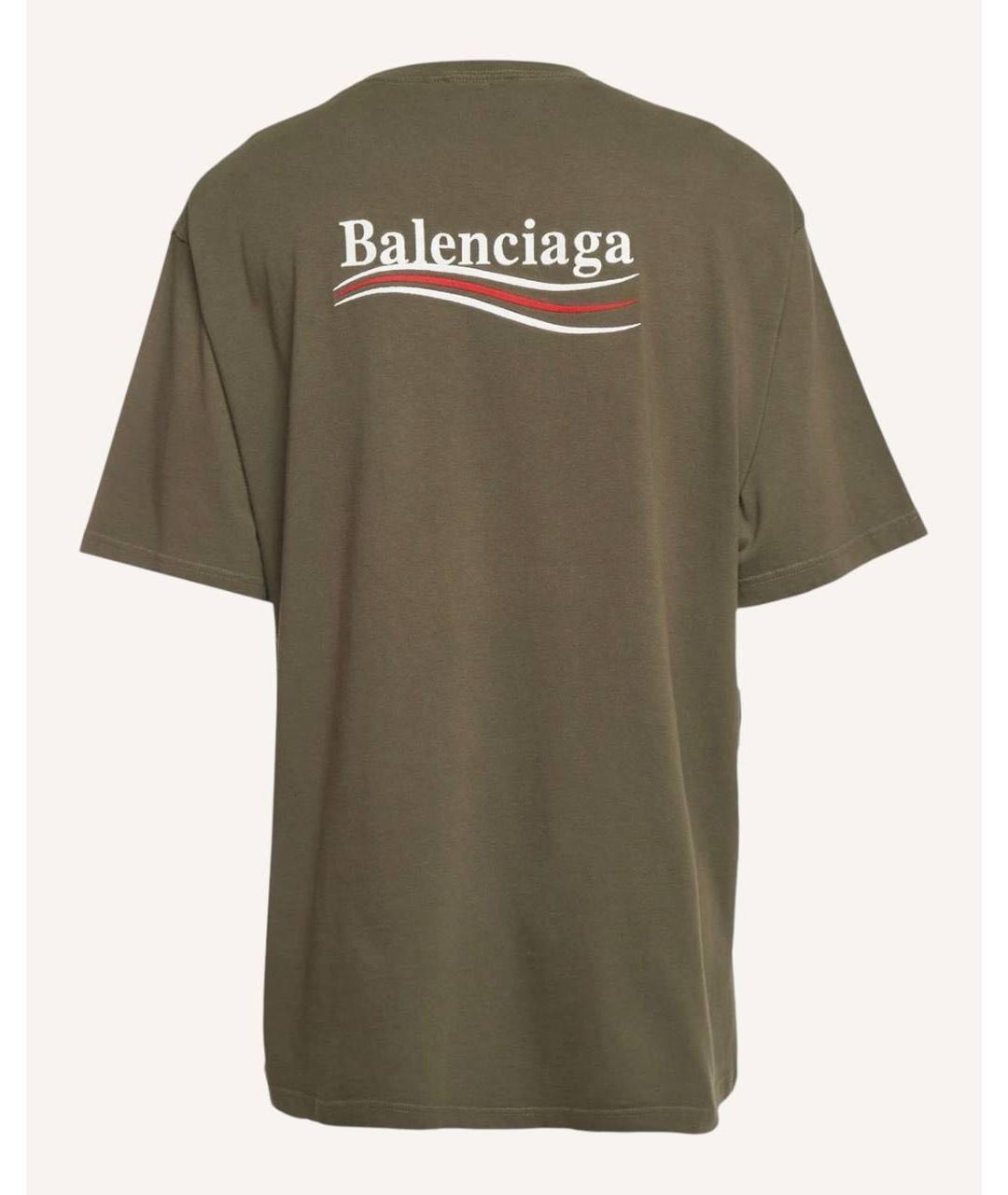 BALENCIAGA Хаки хлопковая футболка, фото 2