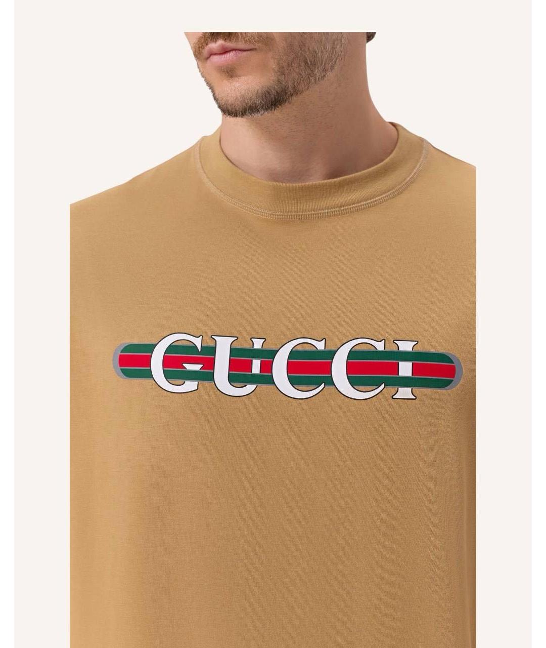 GUCCI Бежевая хлопковая футболка, фото 3