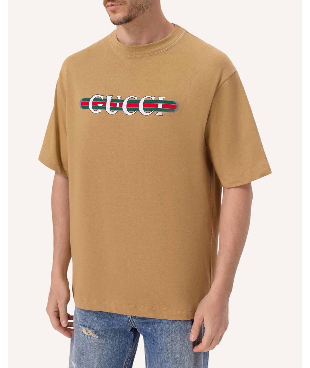 GUCCI Бежевая хлопковая футболка, фото 2