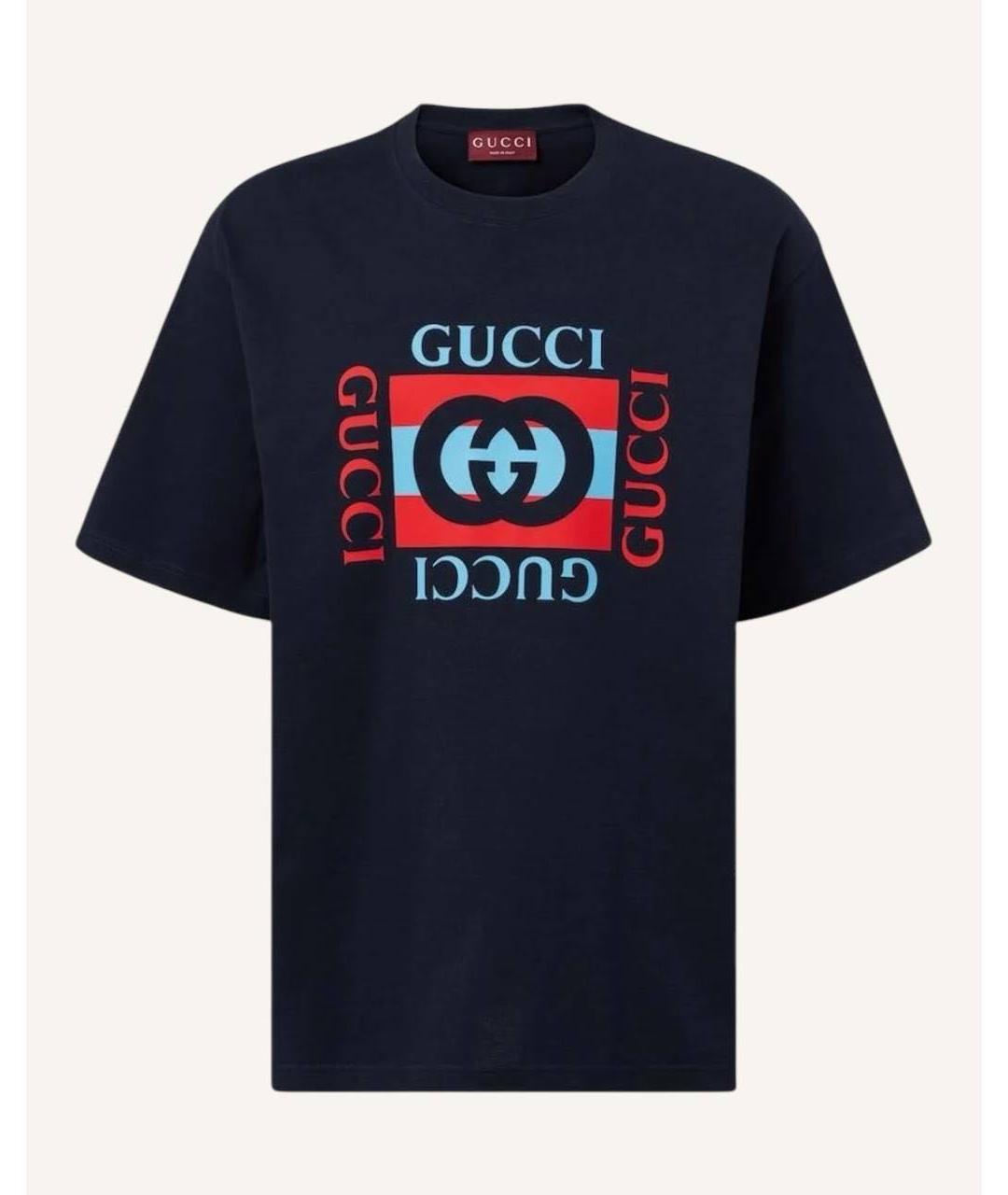 GUCCI Темно-синяя хлопковая футболка, фото 5