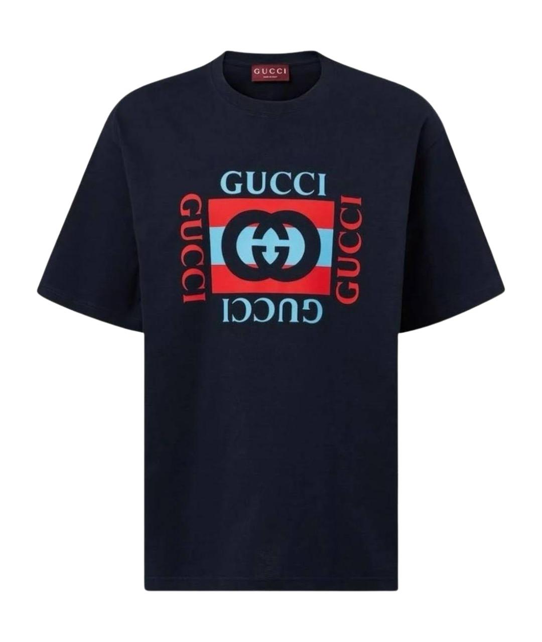 GUCCI Темно-синяя хлопковая футболка, фото 1