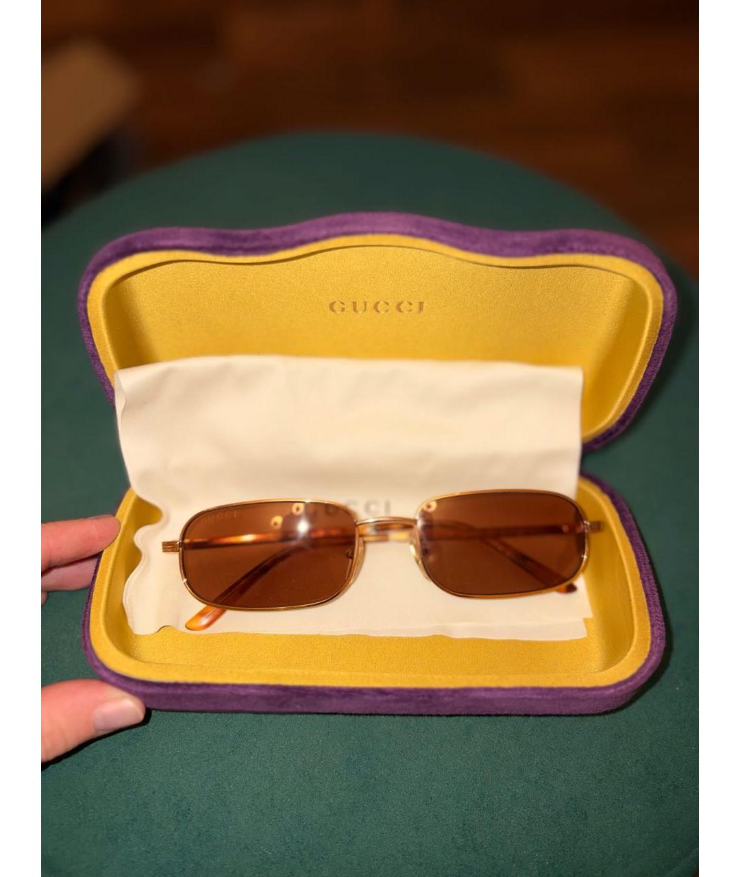 GUCCI Золотые металлические солнцезащитные очки, фото 6