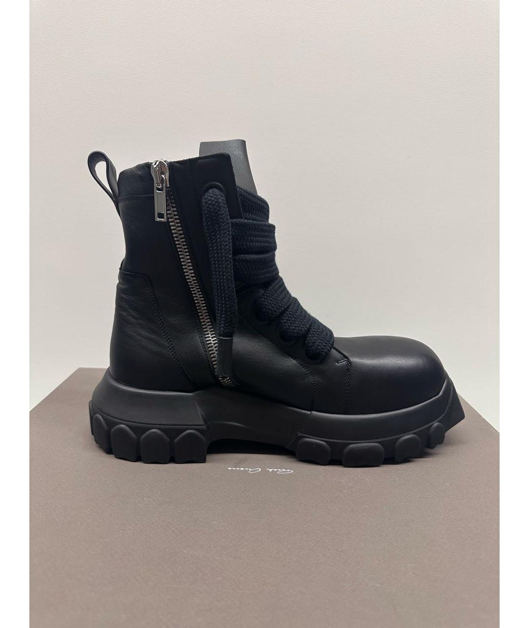 RICK OWENS Черные кожаные высокие кроссовки / кеды, фото 4
