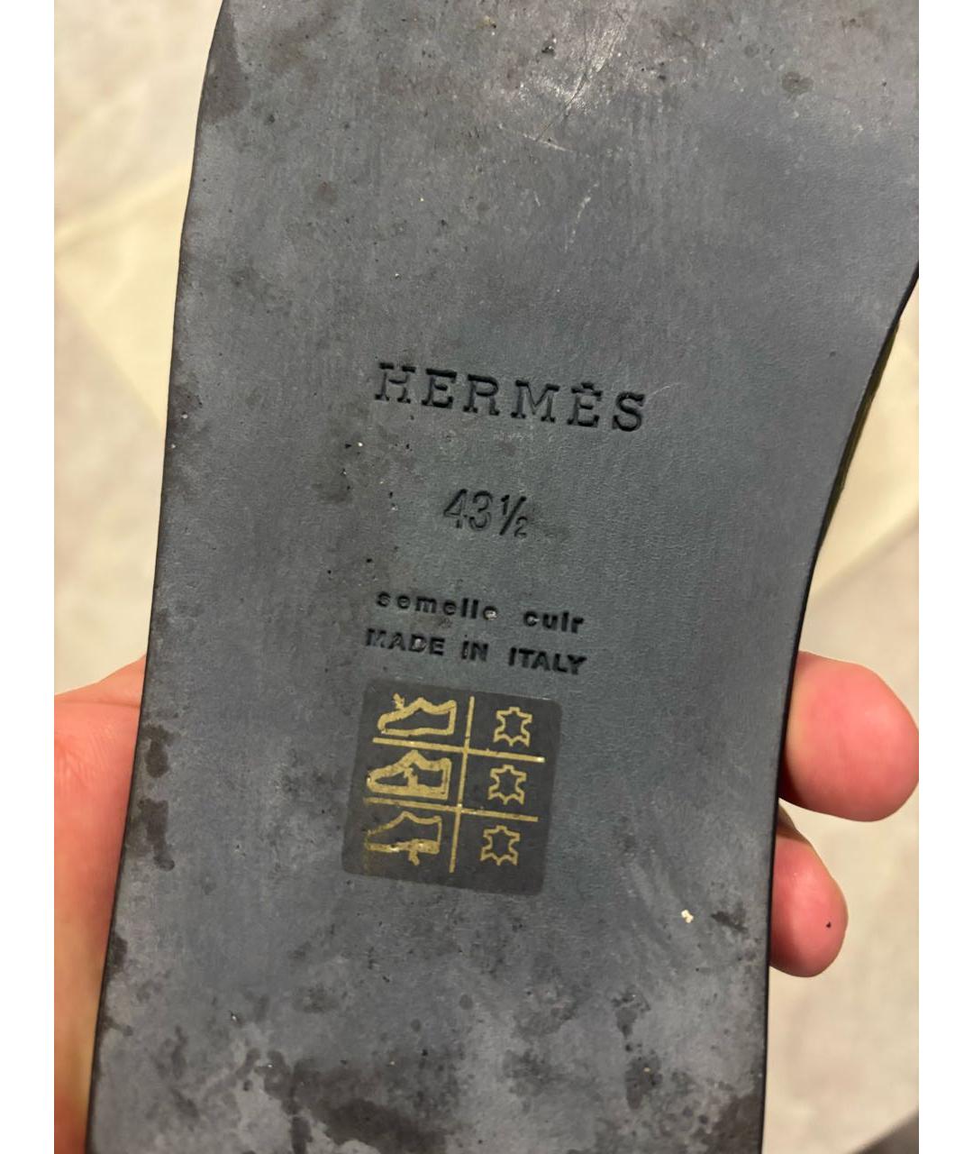 HERMES Коричневые шлепанцы из кожи крокодила, фото 7
