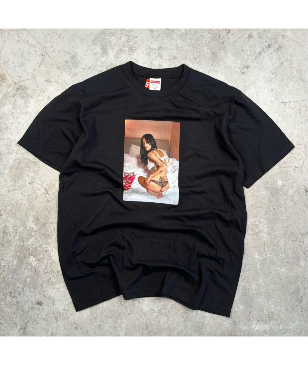 SUPREME Черная хлопковая футболка, фото 6