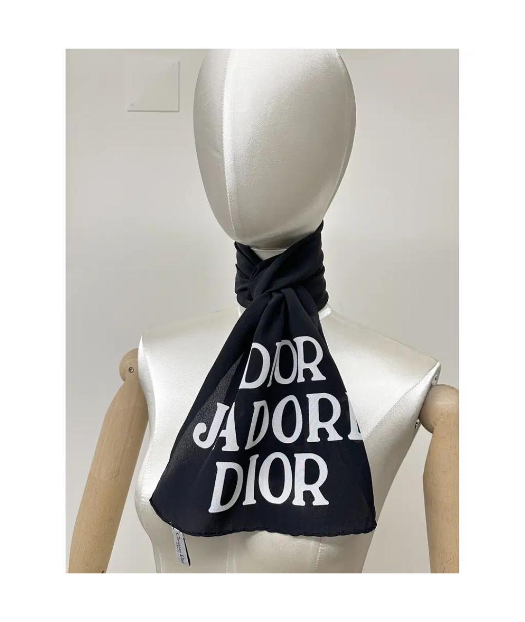 CHRISTIAN DIOR Черный шелковый шарф, фото 6