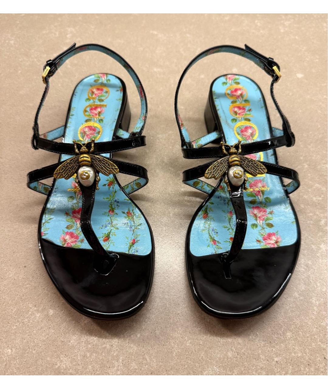 GUCCI Черные сандалии из лакированной кожи, фото 2