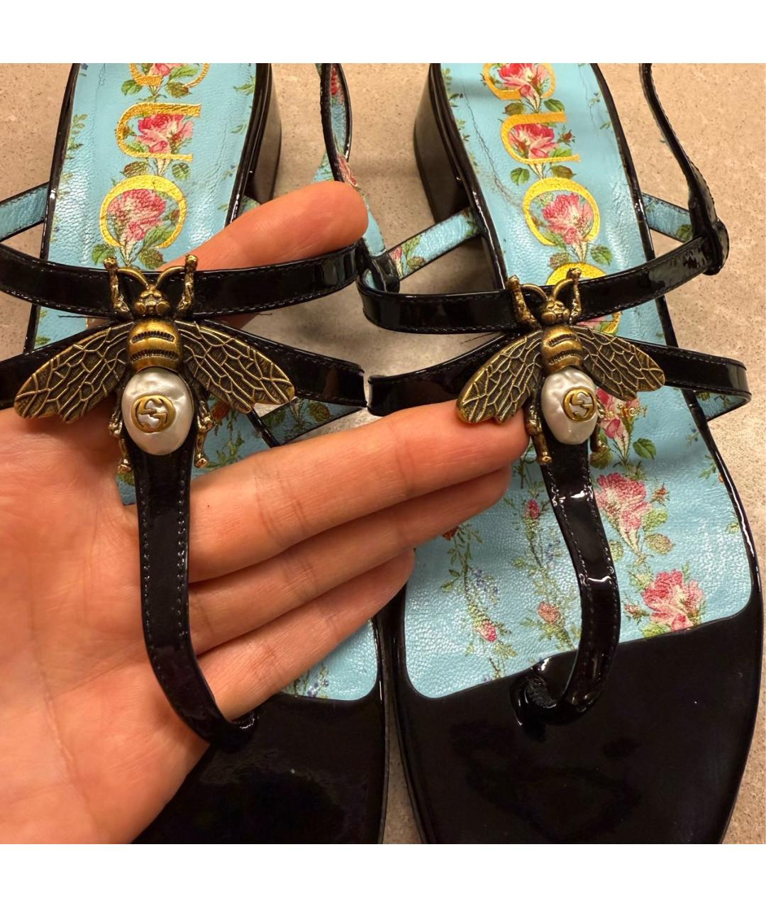 GUCCI Черные сандалии из лакированной кожи, фото 7