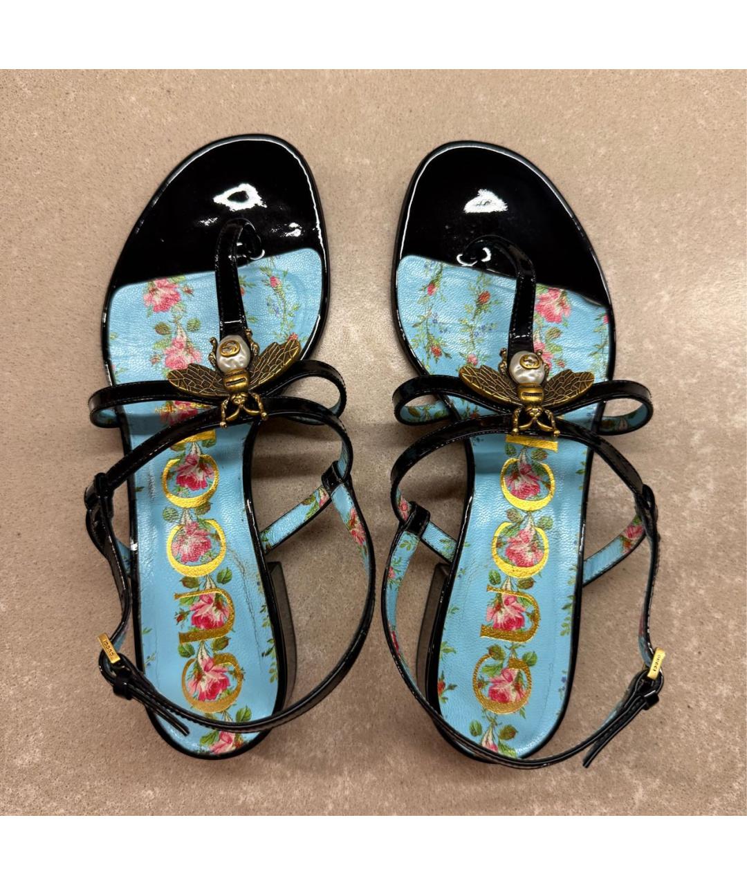 GUCCI Черные сандалии из лакированной кожи, фото 3