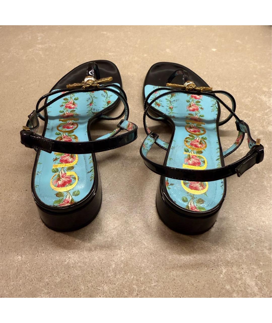 GUCCI Черные сандалии из лакированной кожи, фото 4