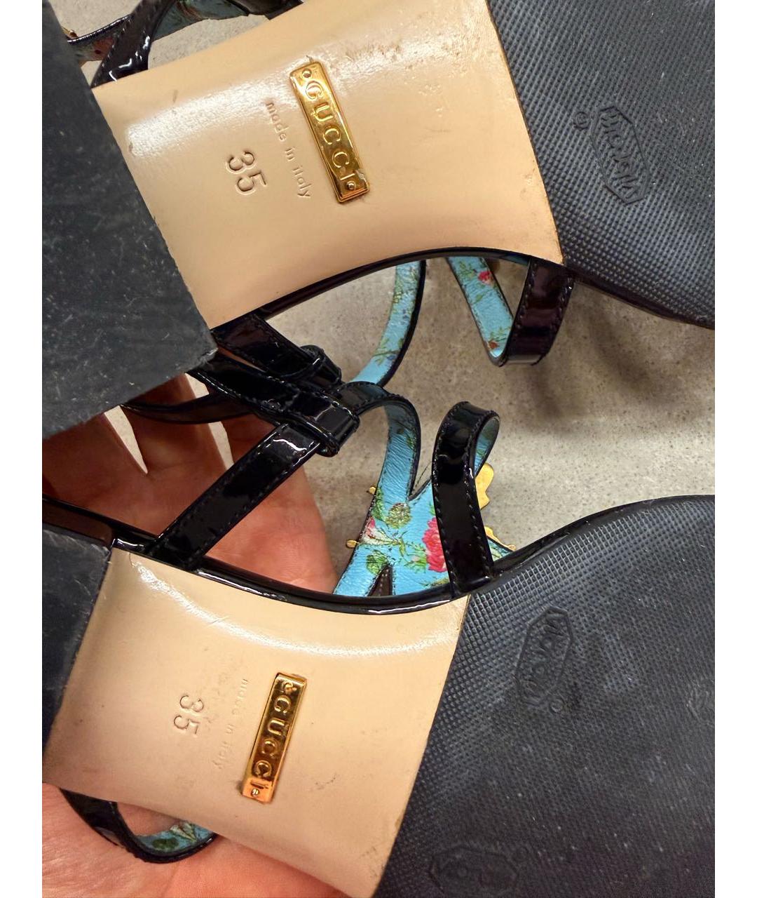 GUCCI Черные сандалии из лакированной кожи, фото 6