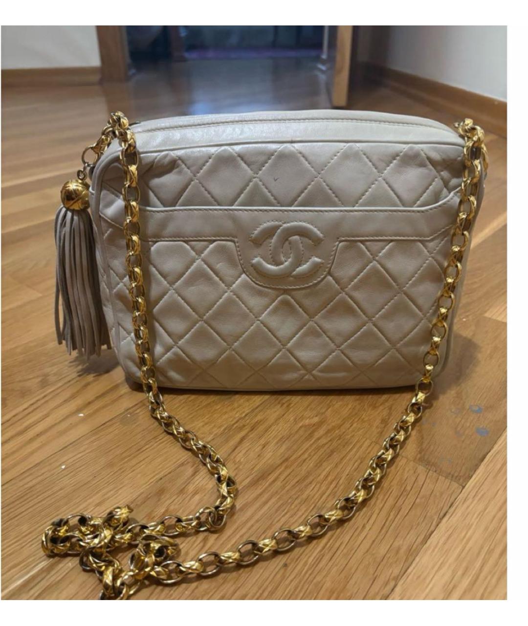 CHANEL Бежевая кожаная сумка через плечо, фото 5