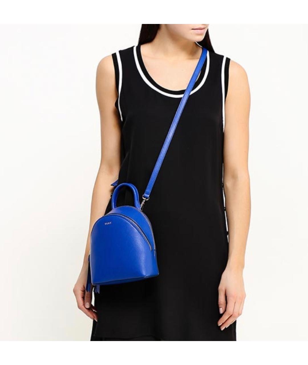 DKNY Синяя кожаная сумка с короткими ручками, фото 8