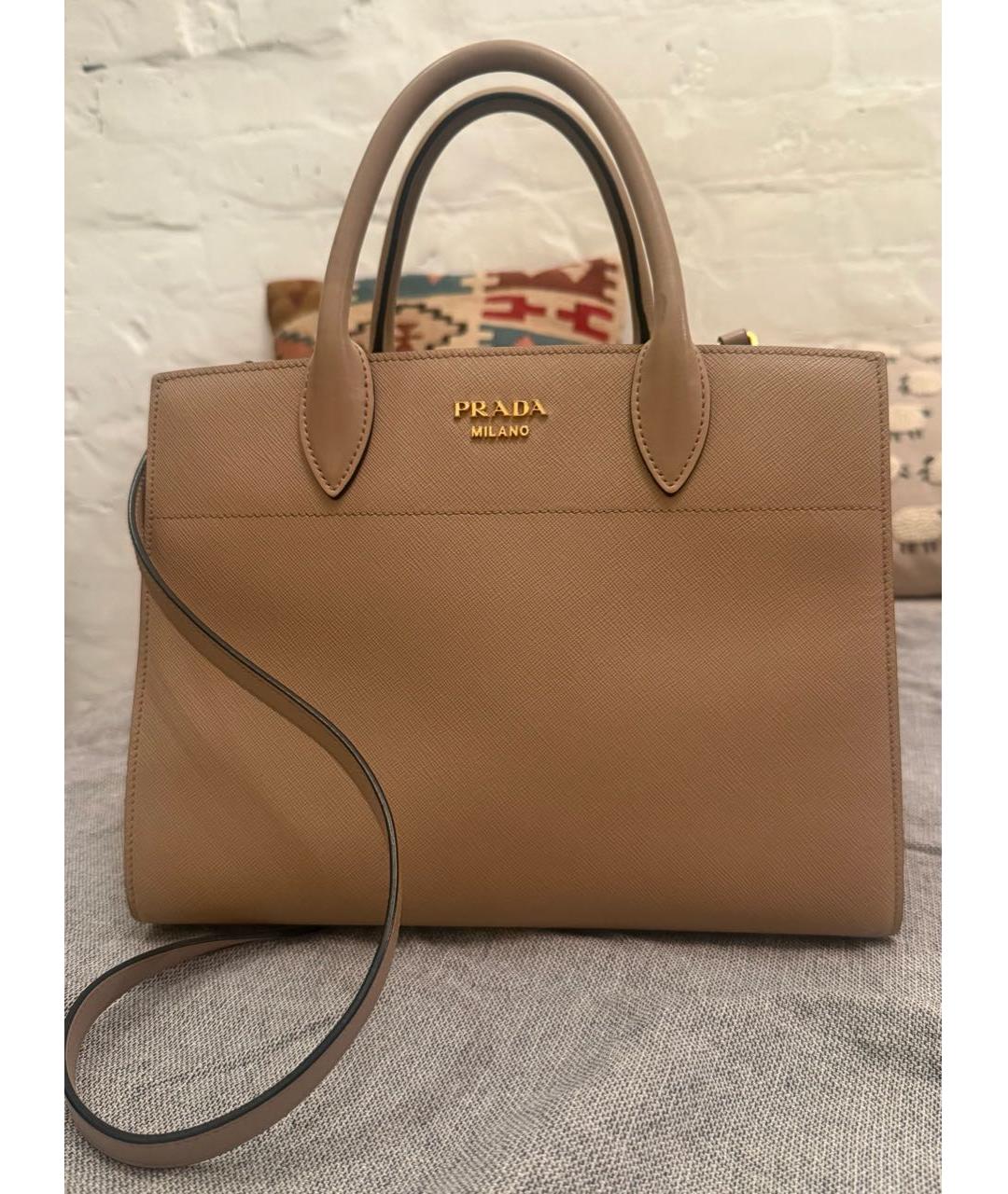 PRADA Бежевая кожаная сумка тоут, фото 9
