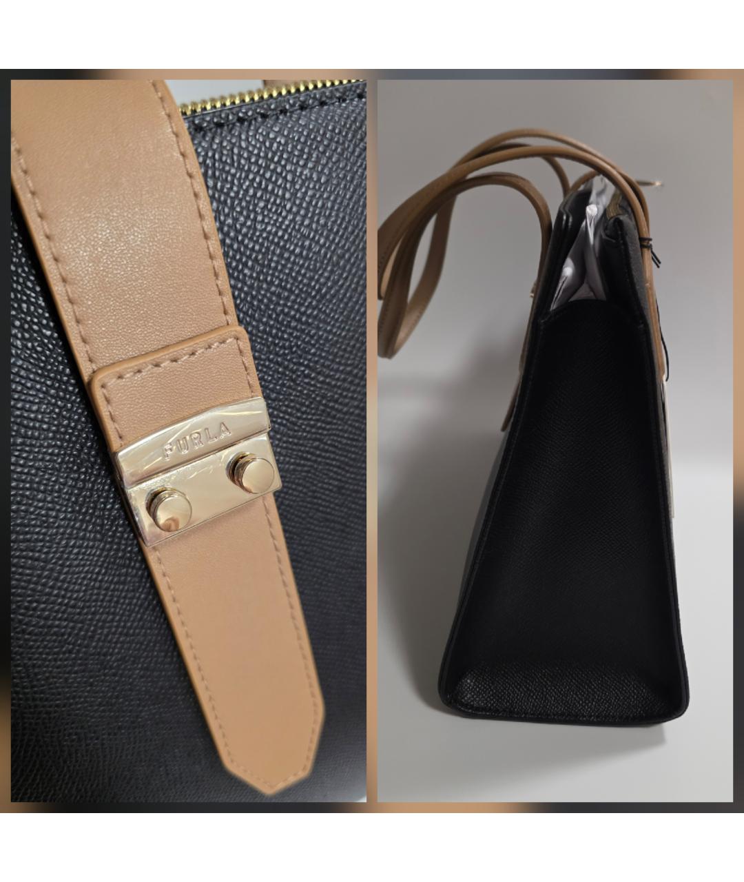 FURLA Черная кожаная сумка тоут, фото 6