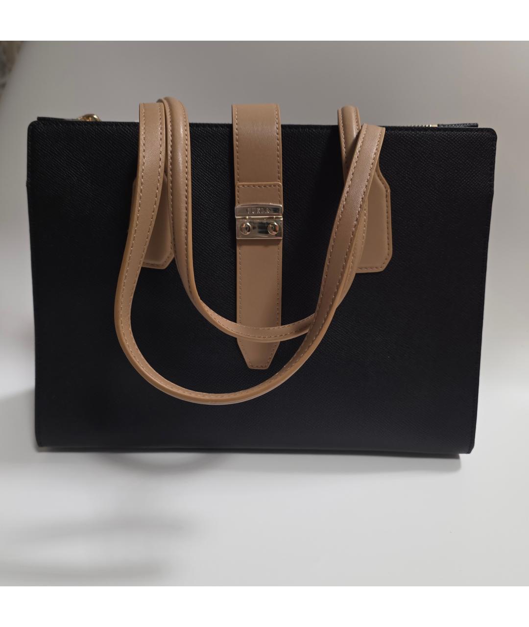 FURLA Черная кожаная сумка тоут, фото 10