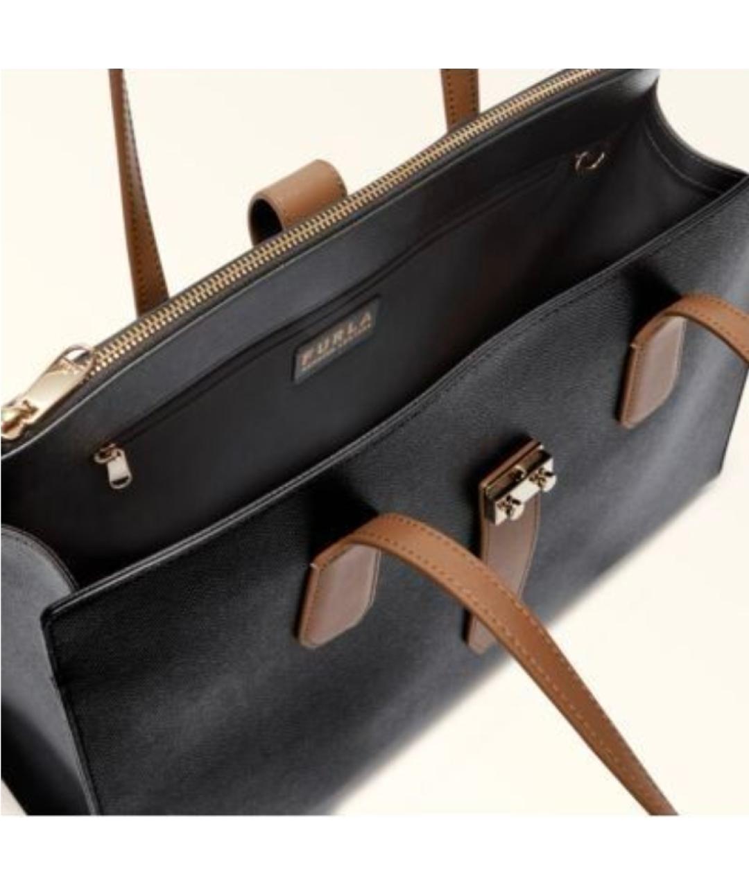 FURLA Черная кожаная сумка тоут, фото 4