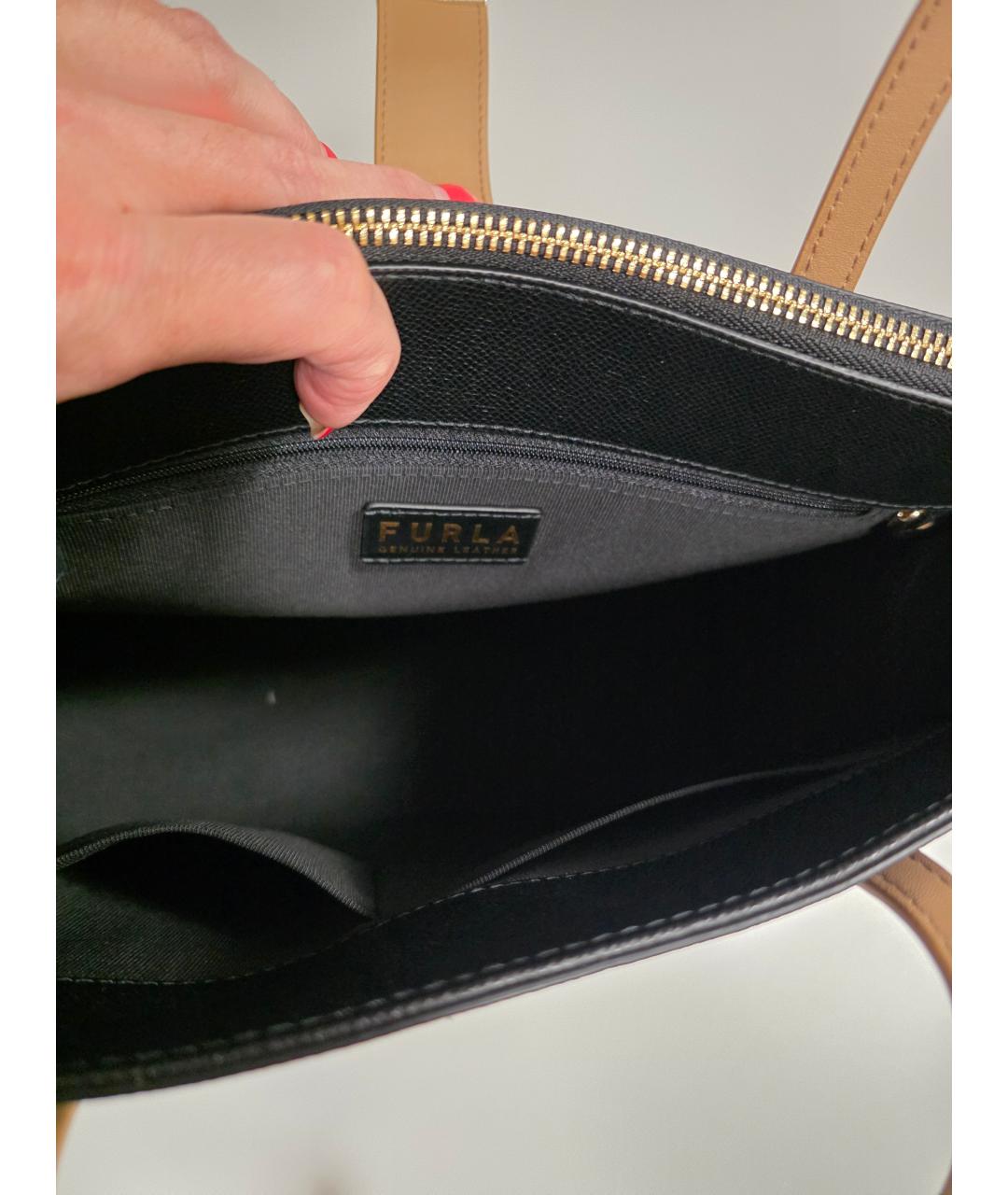 FURLA Черная кожаная сумка тоут, фото 9