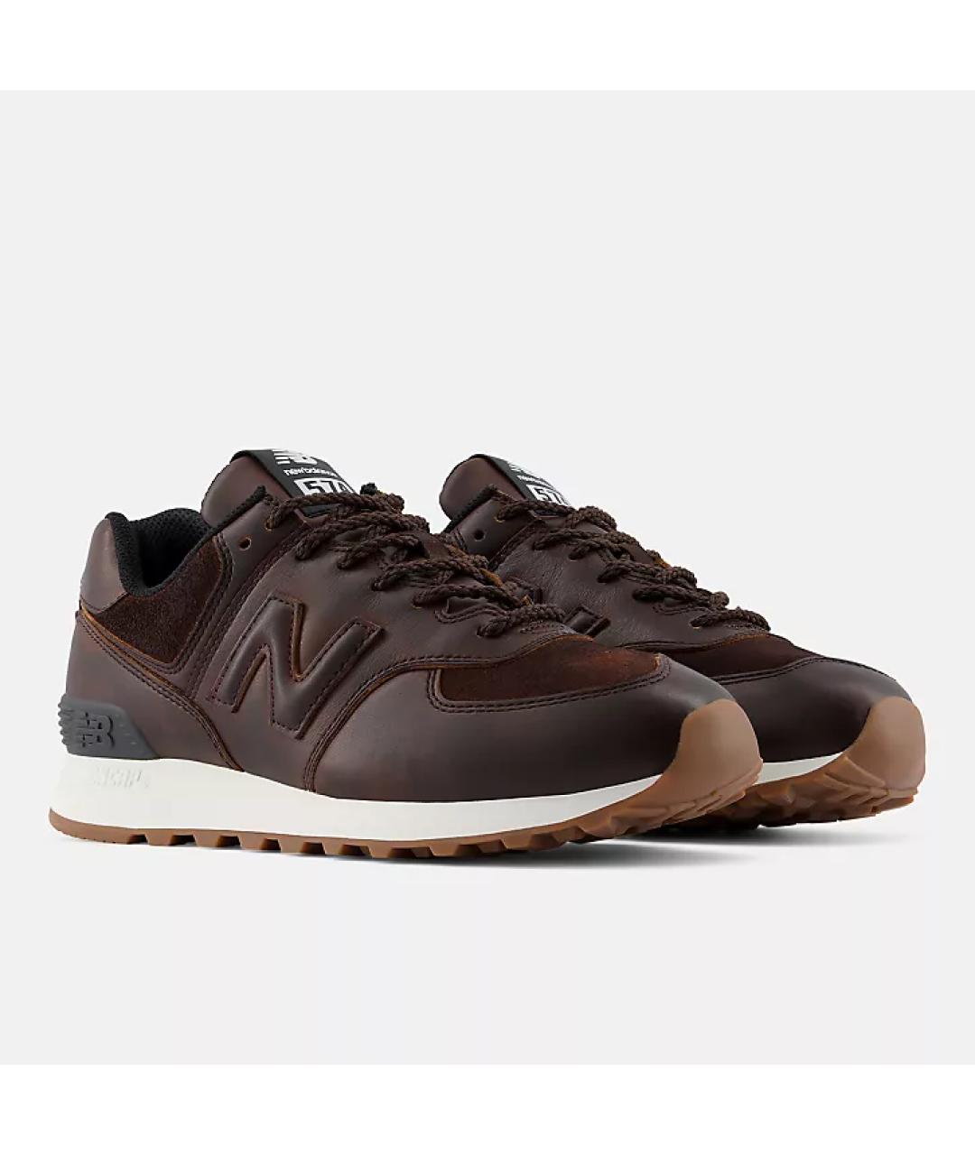 NEW BALANCE Коричневые кожаные кроссовки, фото 3