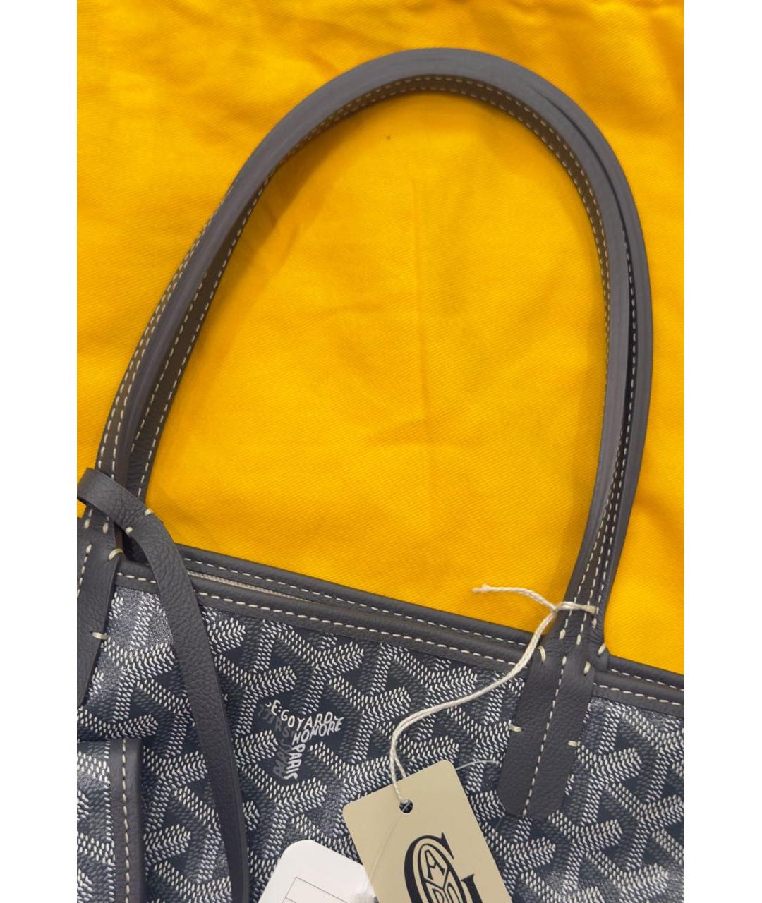 GOYARD Серая сумка с короткими ручками из канвы, фото 4