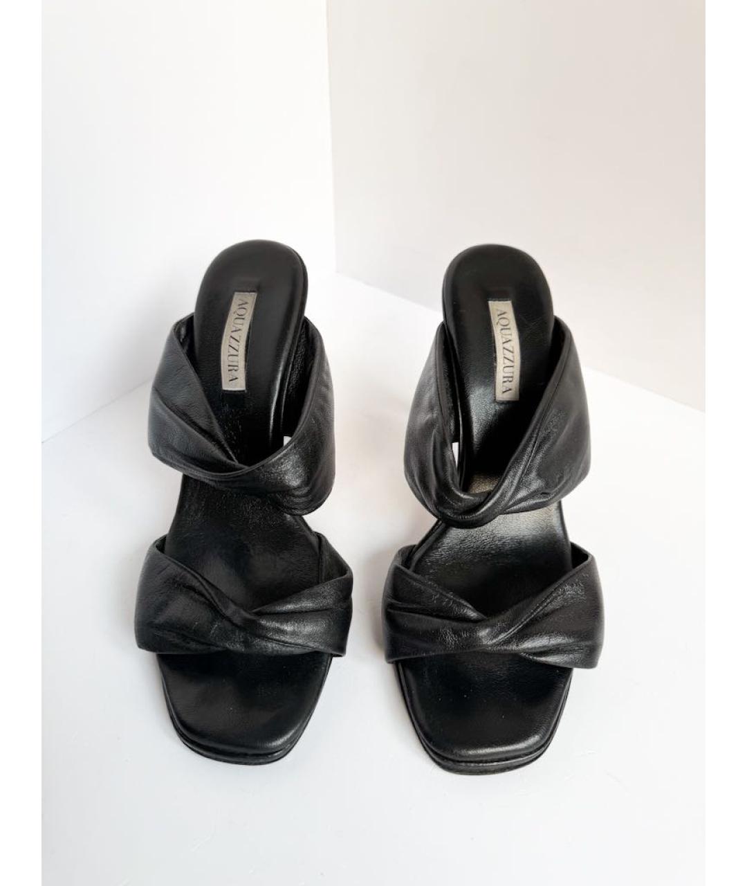 AQUAZZURA Черные кожаные мюли, фото 3