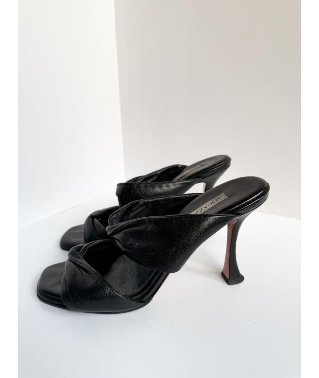 AQUAZZURA Черные кожаные мюли, фото 4