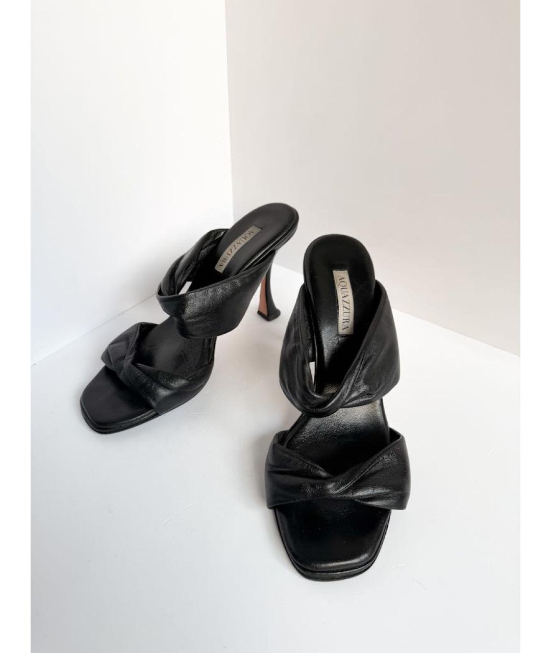 AQUAZZURA Черные кожаные мюли, фото 6