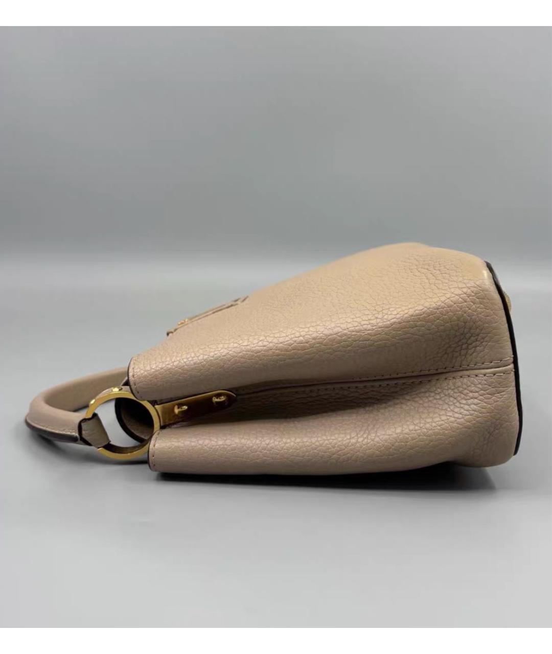 LOUIS VUITTON Бежевая кожаная сумка с короткими ручками, фото 4