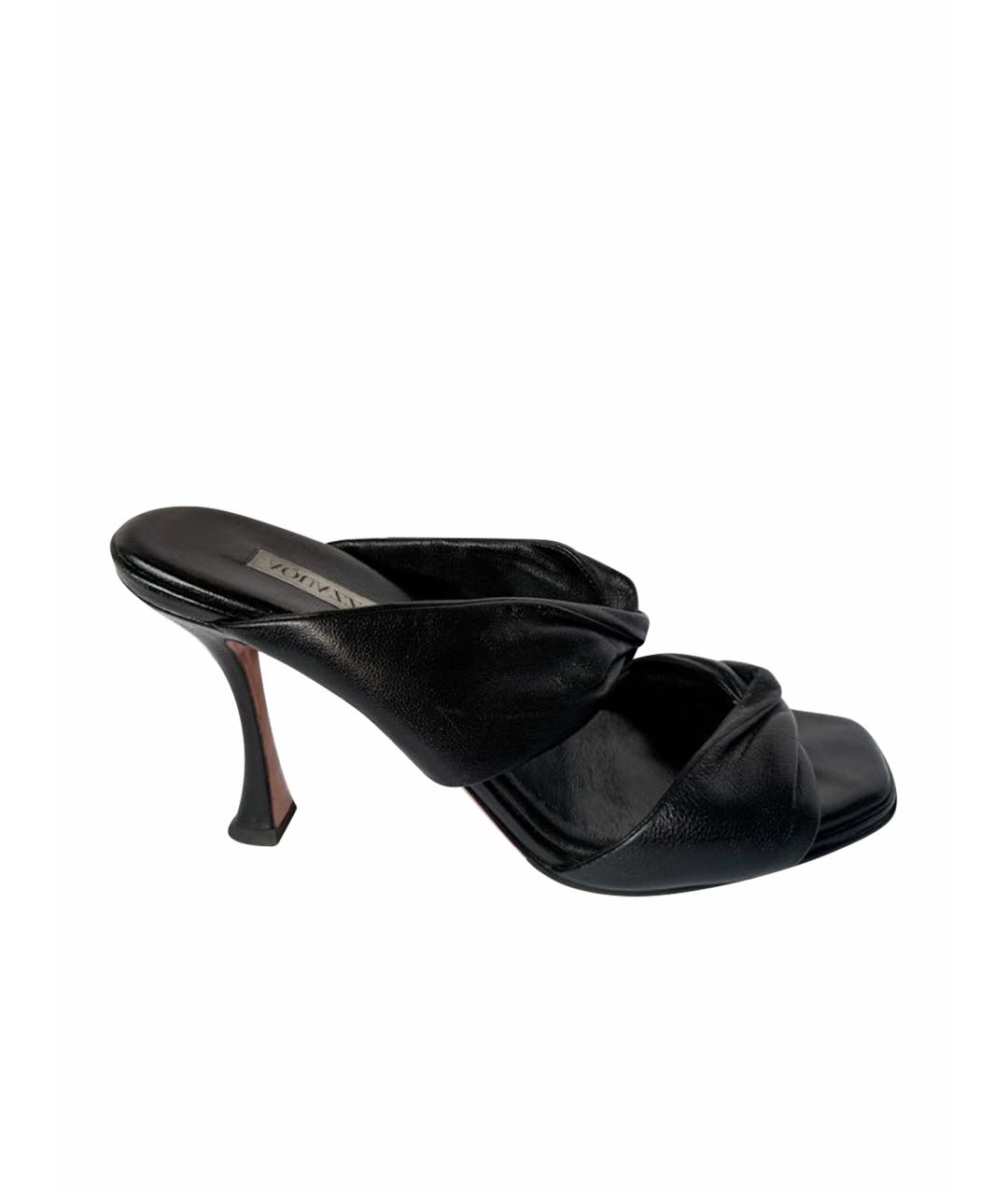 AQUAZZURA Черные кожаные мюли, фото 1