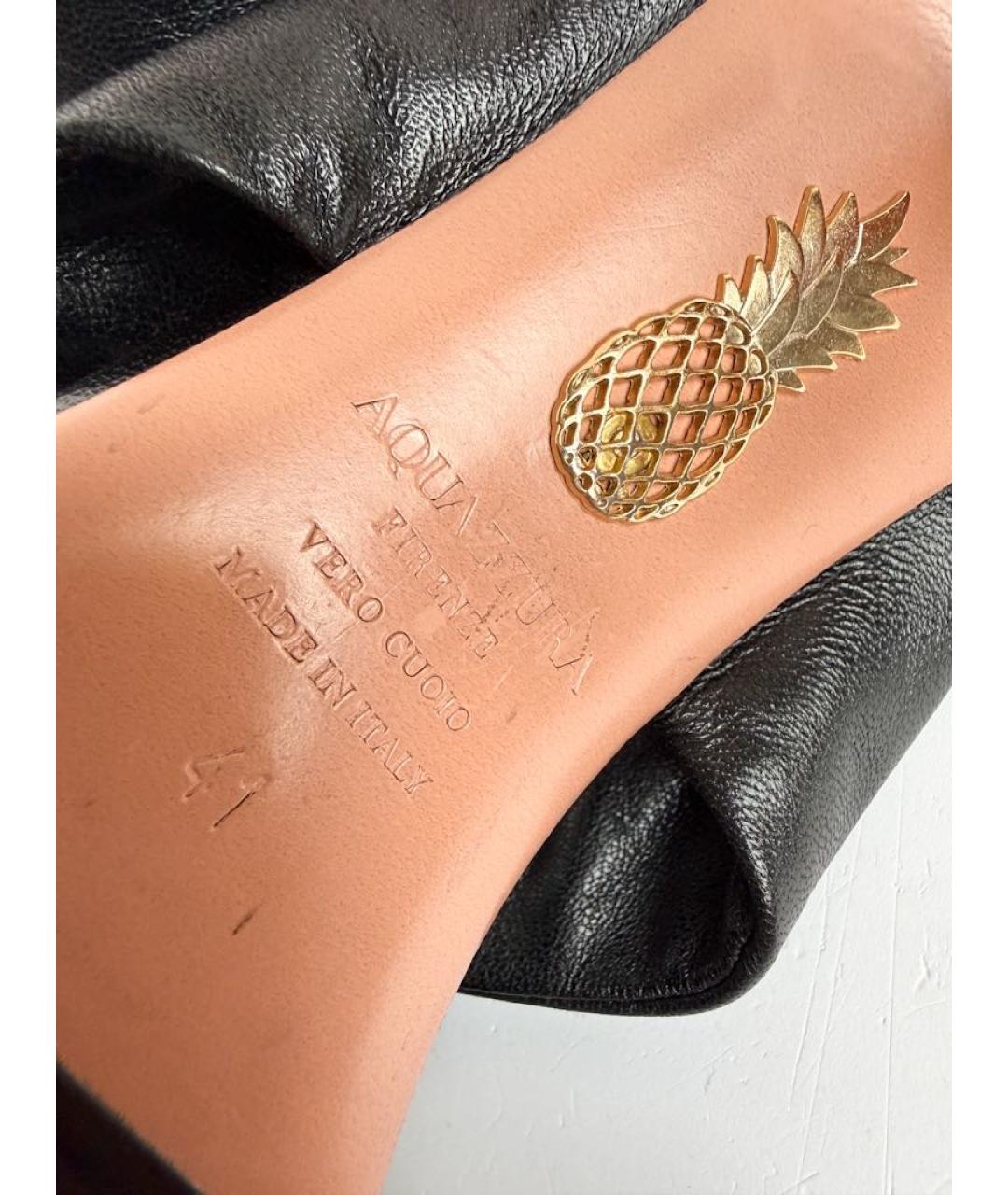 AQUAZZURA Черные кожаные мюли, фото 7