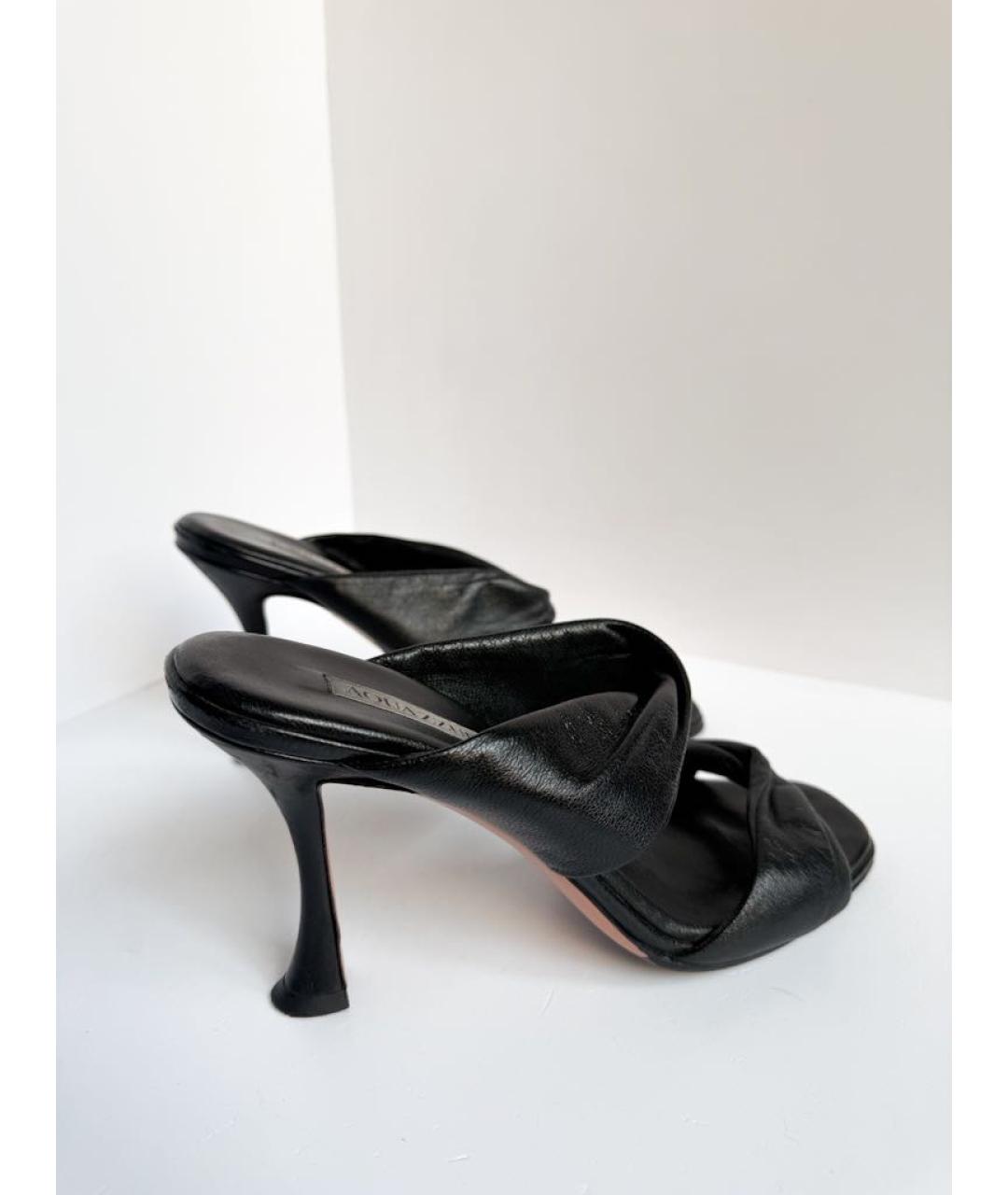 AQUAZZURA Черные кожаные мюли, фото 8