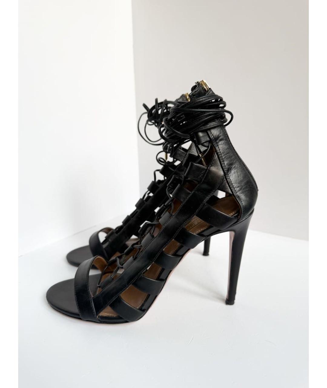 AQUAZZURA Черные кожаные босоножки, фото 5