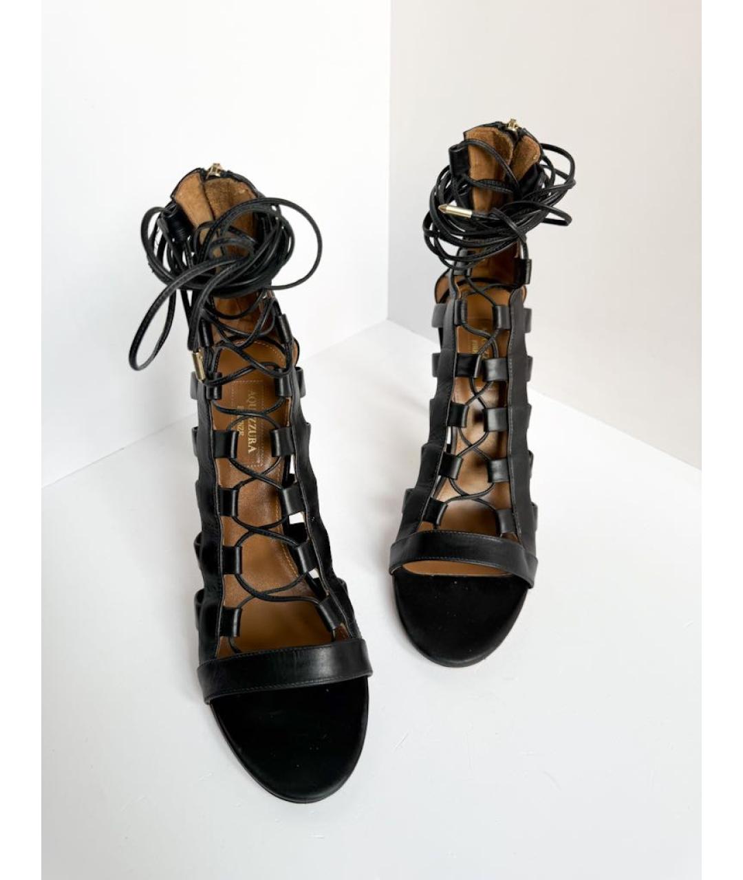 AQUAZZURA Черные кожаные босоножки, фото 7