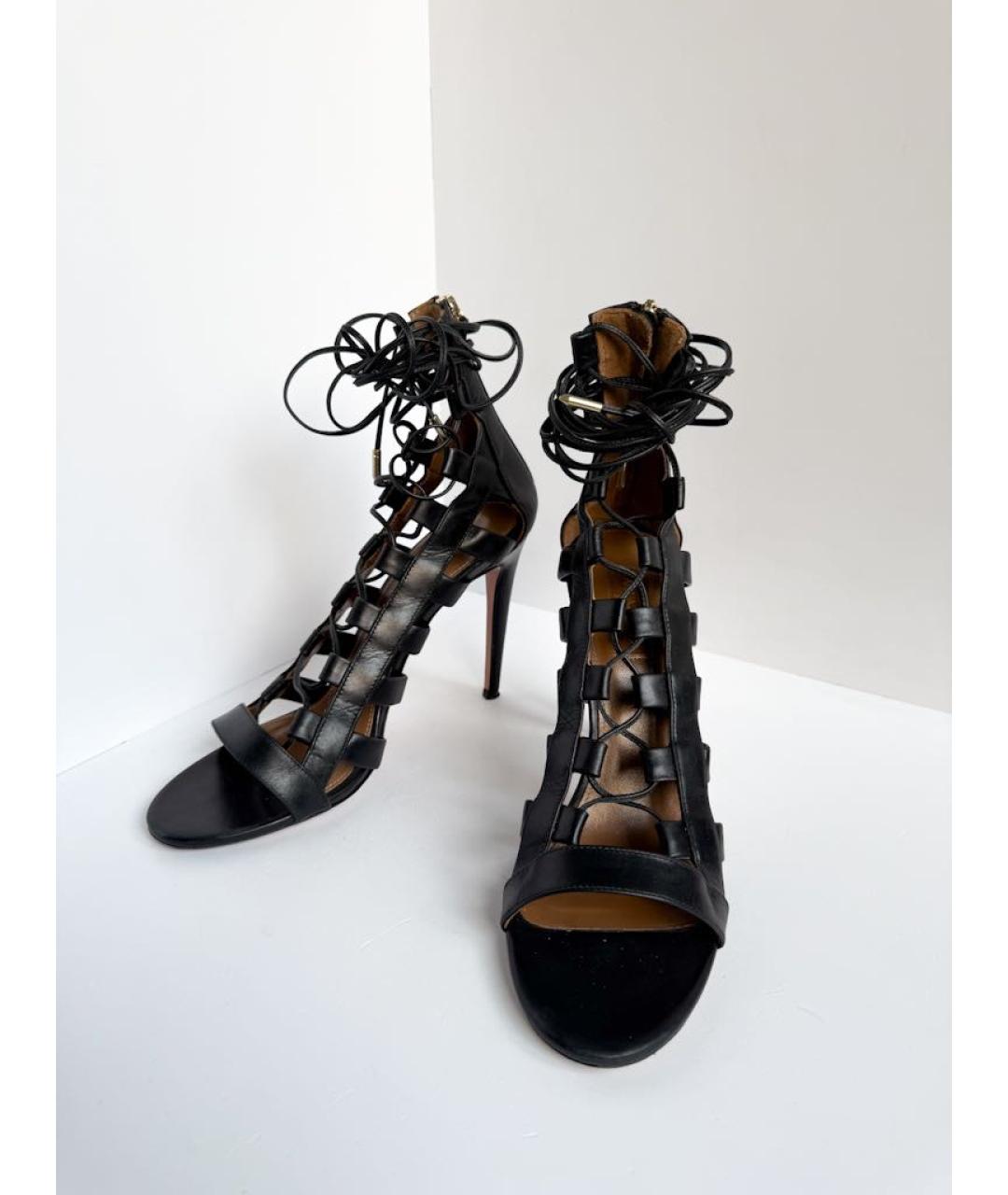 AQUAZZURA Черные кожаные босоножки, фото 3