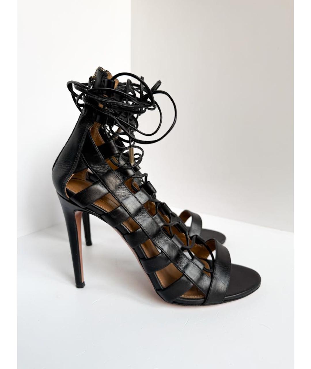 AQUAZZURA Черные кожаные босоножки, фото 9