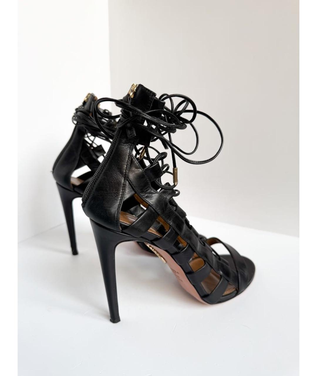 AQUAZZURA Черные кожаные босоножки, фото 6