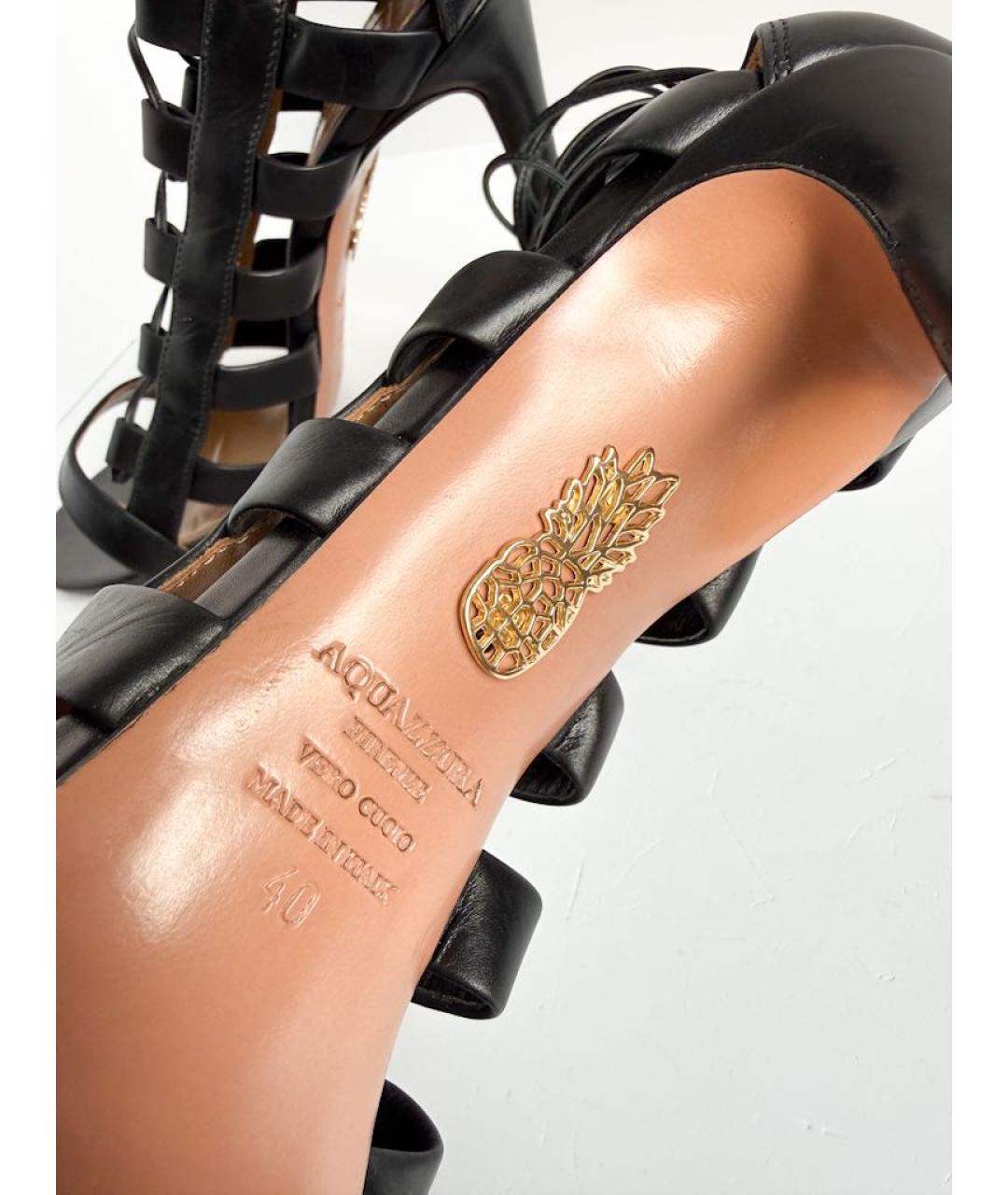 AQUAZZURA Черные кожаные босоножки, фото 8