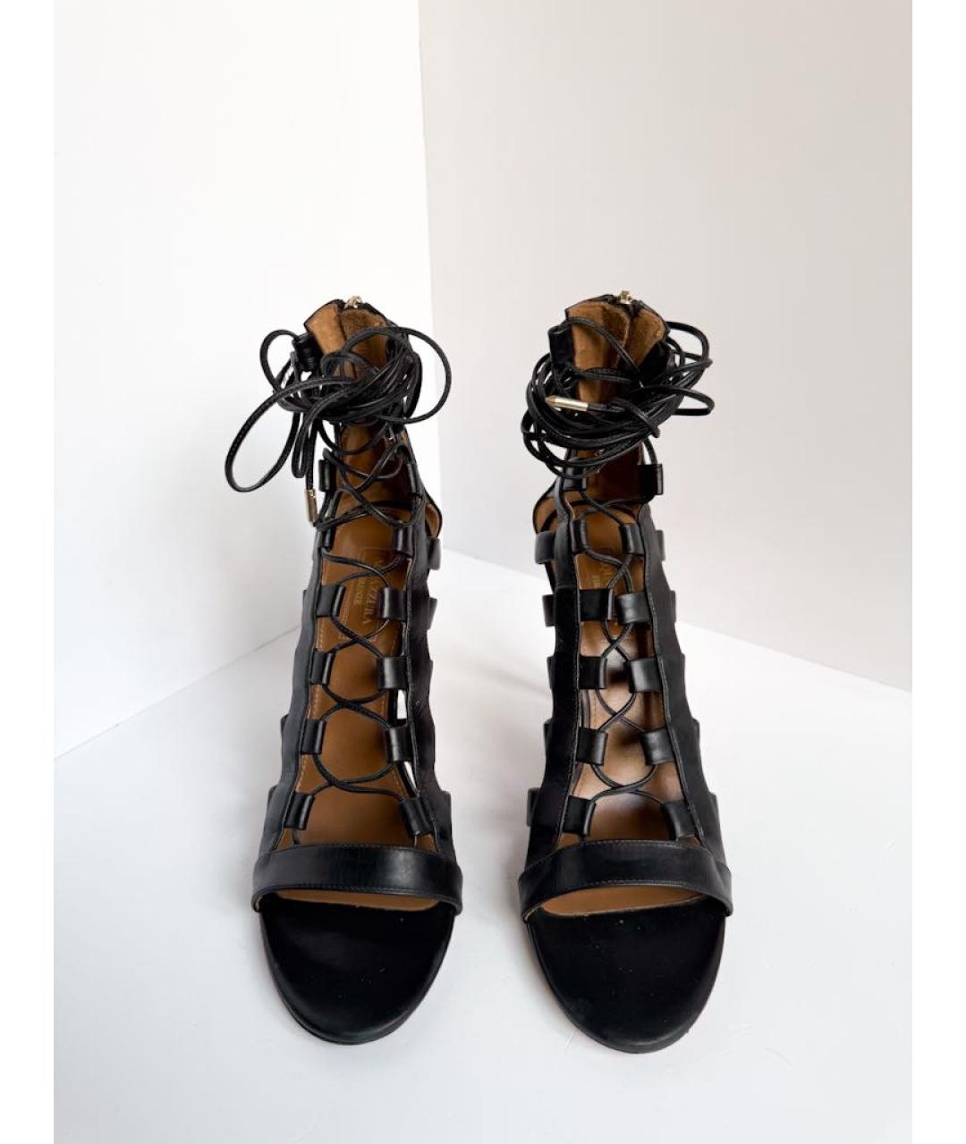 AQUAZZURA Черные кожаные босоножки, фото 2