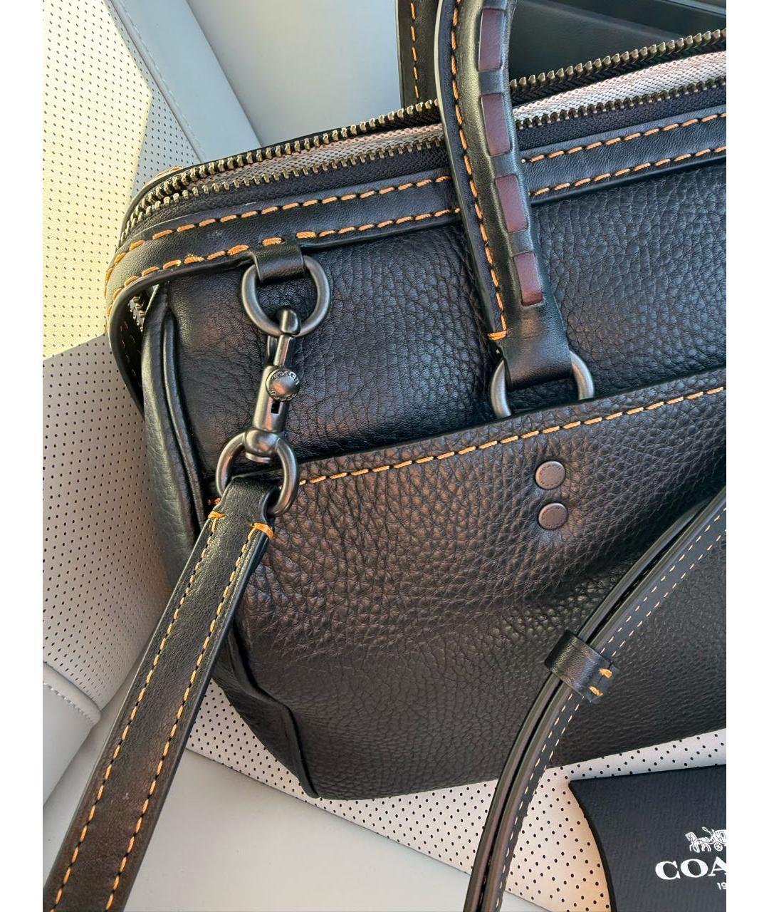 COACH Черная кожаная сумка с короткими ручками, фото 4